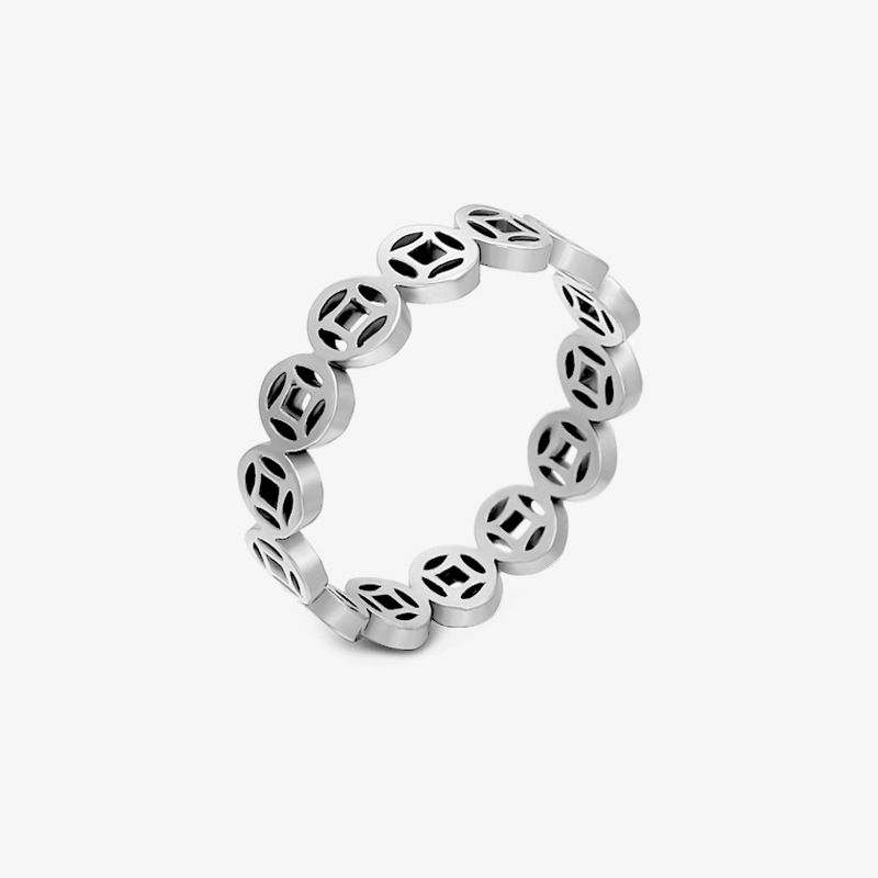 Inel din oțel inoxidabil cu motiv monedă din cupru, stil retro, placare electroplată, unisex
