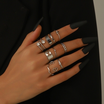 Set prstena za ruku (geometrijski dizajn, metal, elektroplatiranje, ženski stil)
