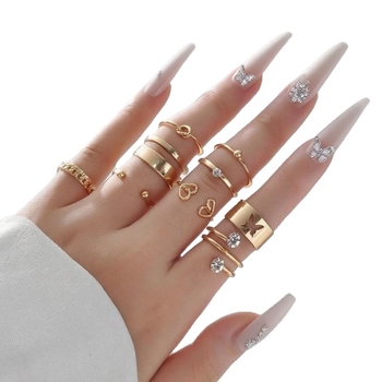 Set prstena za ruku (geometrijski dizajn, metal, elektroplatiranje, ženski stil)