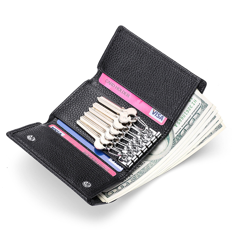 Női kulcstartó táska – valódi bőrből, első réteg tehénbőrből, lélegző, ultra könnyű, kopásálló, bővíthető