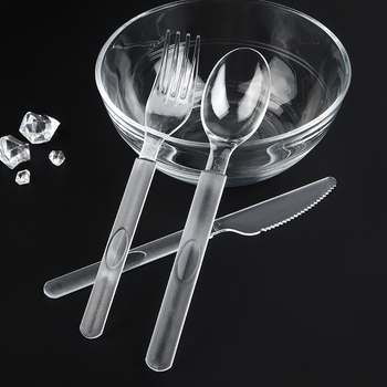 Еднократен пластмасов комплект прибори за хранене с дълги дръжки, удебелен американски стил лъжица, вилица и нож, индивидуално опаковани, 100 бр. в опаковка