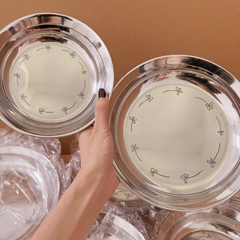 Debeli tanjur od 304 nehrđajućeg čelika, kružnog oblika, s cvjetnim uzorkom, velikog kapaciteta, moderni minimalistički stil, sprječava prolijevanje