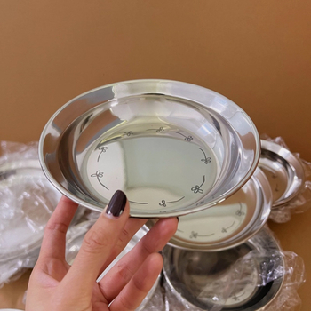 Debeli tanjur od 304 nehrđajućeg čelika, kružnog oblika, s cvjetnim uzorkom, velikog kapaciteta, moderni minimalistički stil, sprječava prolijevanje