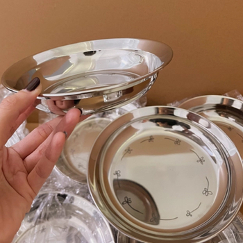 Debeli tanjur od 304 nehrđajućeg čelika, kružnog oblika, s cvjetnim uzorkom, velikog kapaciteta, moderni minimalistički stil, sprječava prolijevanje