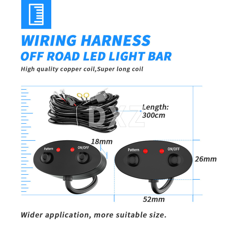 DXZ LED darbo apšvietimo kabelis automobiliui, ilgis 3 m, 1→2 skirstytuvas, 18 AWG, 12 V, galia 0–320 W