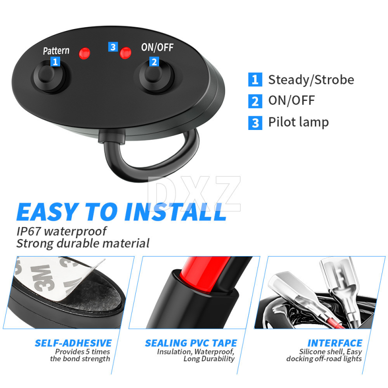 DXZ LED darbo apšvietimo kabelis automobiliui, ilgis 3 m, 1→2 skirstytuvas, 18 AWG, 12 V, galia 0–320 W