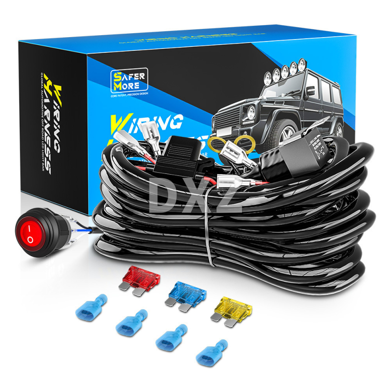 DXZ LED darbo apšvietimo kabelis automobiliui, ilgis 3 m, 1→2 skirstytuvas, 18 AWG, 12 V, galia 0–320 W