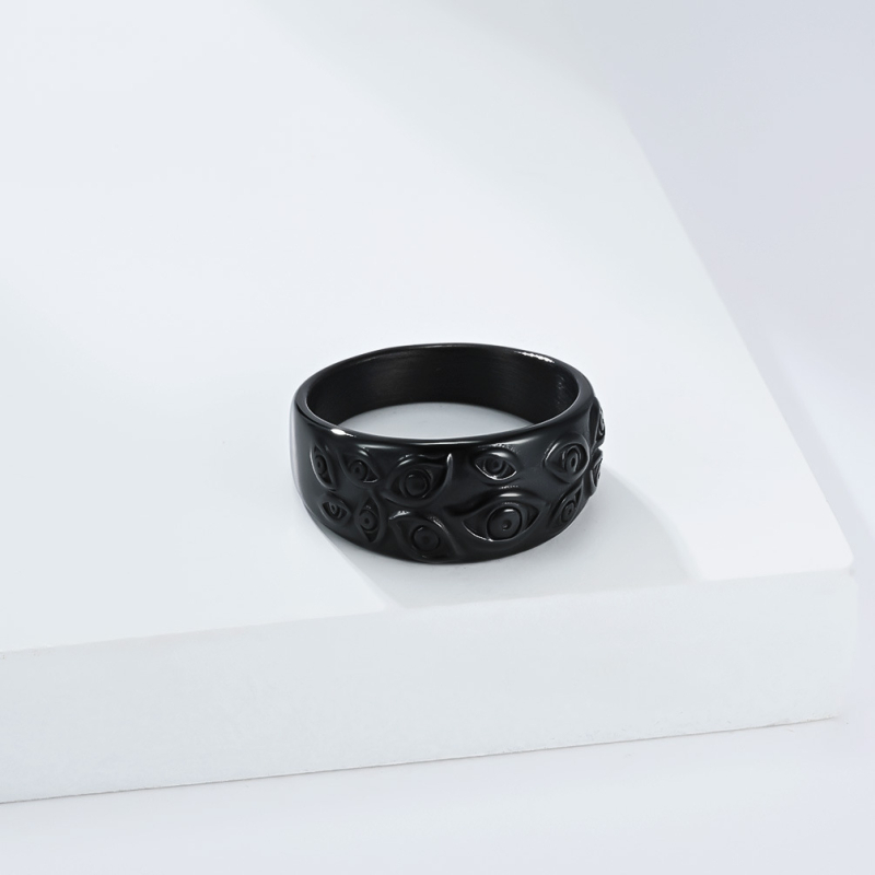 Inel din oțel inoxidabil, formă de ochi — unisex, fabricație de precizie, stil întunecat