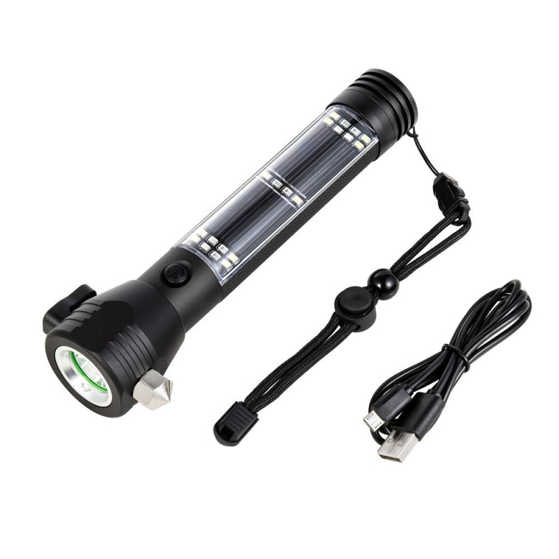 Ručna LED svjetiljka: ultra jaka, dug domet, punjiva, izdržljiva; automobilom montirano čekićem za razbijanje stakla za nužan izlaz (IP45, domet 100 m, max 200 lm, baterija 1200 mAh, punjenje 4–5 h)
