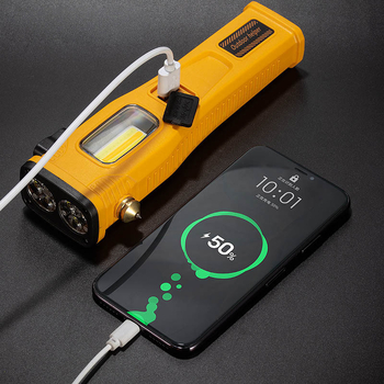 Lanternă de mașină cu ciocan de urgență și lampă de inspecție magnetică - model P5214, 1100 lm, 3,7 V, IP55, baterie 18650, reîncărcabilă