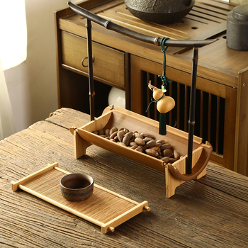 Стойка за чайно изкуство за съхранение — Нов китайски стил, подвижна, бамбукова кутия за съхранение, настолен дисплей на чайния комплект