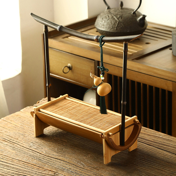 Стойка за чайно изкуство за съхранение — Нов китайски стил, подвижна, бамбукова кутия за съхранение, настолен дисплей на чайния комплект
