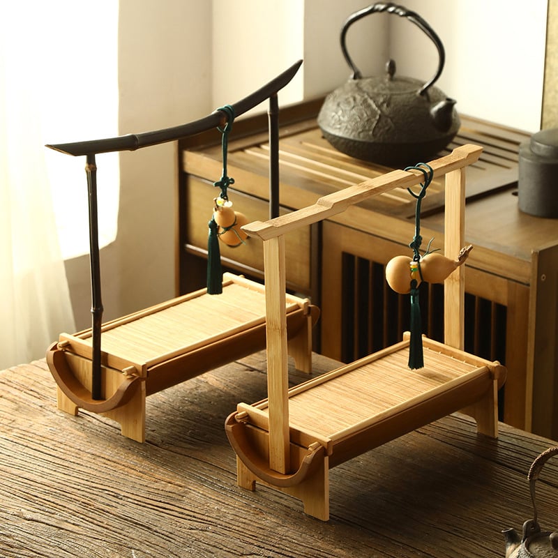 Стойка за чайно изкуство за съхранение — Нов китайски стил, подвижна, бамбукова кутия за съхранение, настолен дисплей на чайния комплект