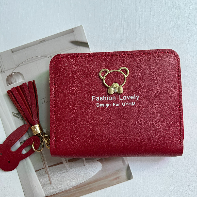 Kratki novčanik za kovanice s uzorkom medvjeda, PU koža, zatvarač, vezica