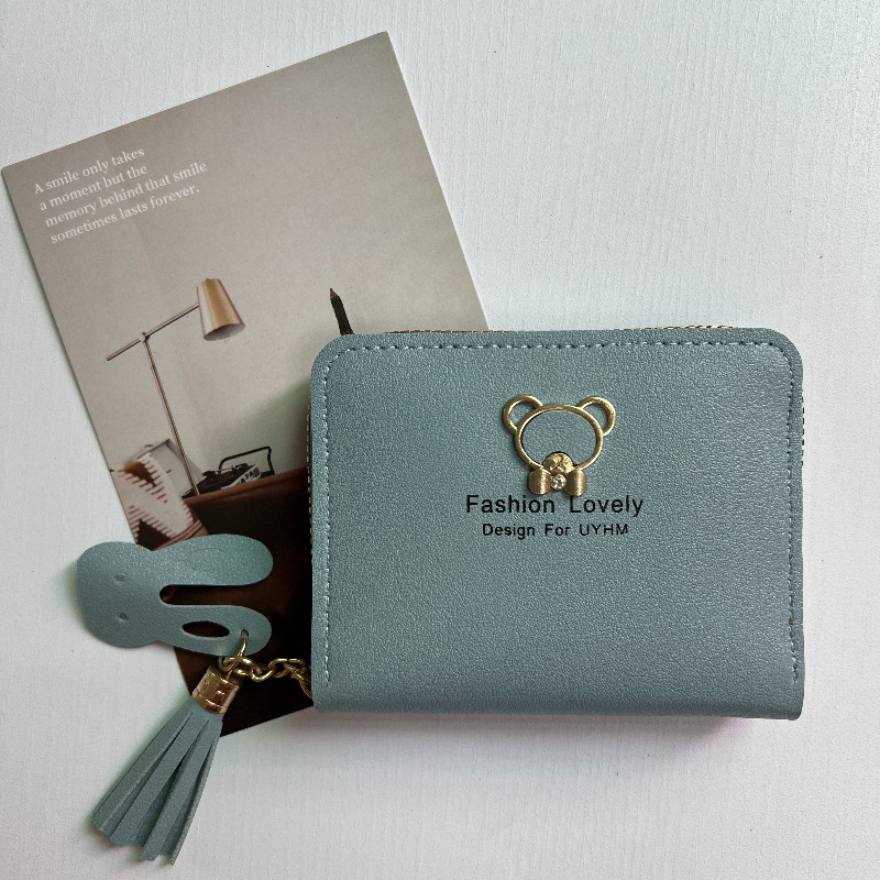 Kratki novčanik za kovanice s uzorkom medvjeda, PU koža, zatvarač, vezica