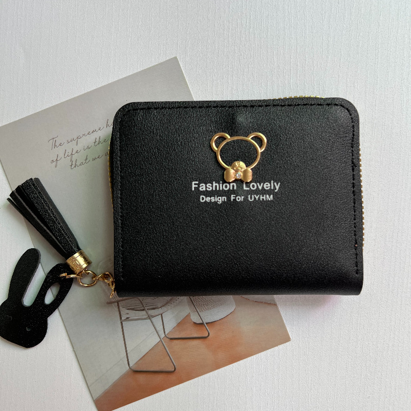 Kratki novčanik za kovanice s uzorkom medvjeda, PU koža, zatvarač, vezica