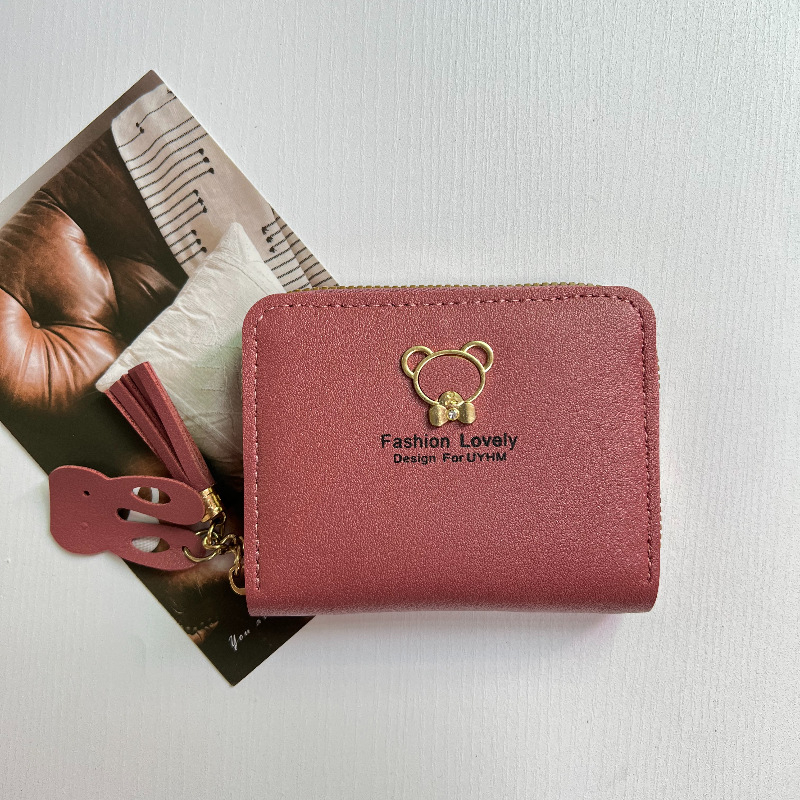 Kratki novčanik za kovanice s uzorkom medvjeda, PU koža, zatvarač, vezica