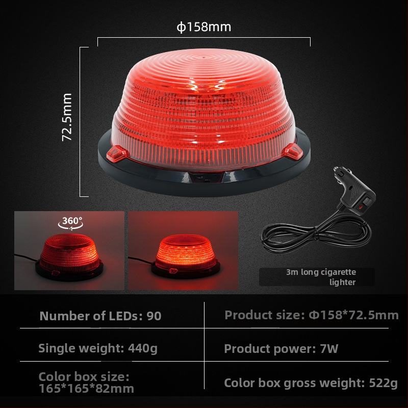 Automobilio LED apvalus įspėjamasis žibintas su magnetiniu tvirtinimu, stiprus blyksnis, 7W, 12–80V, 700 lm, LED 2835, PC korpusas