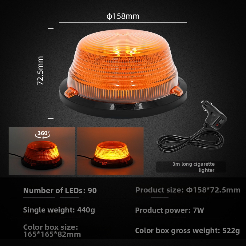 Automobilio LED apvalus įspėjamasis žibintas su magnetiniu tvirtinimu, stiprus blyksnis, 7W, 12–80V, 700 lm, LED 2835, PC korpusas