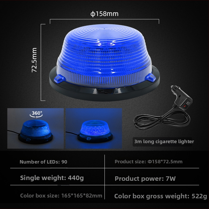 Automobilio LED apvalus įspėjamasis žibintas su magnetiniu tvirtinimu, stiprus blyksnis, 7W, 12–80V, 700 lm, LED 2835, PC korpusas