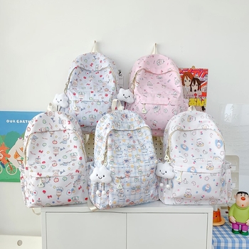 Uniszex nejlon hátizsák, lélegző kialakítás, rajzfilm-stílus, állatmintás, ívelt vállpántok