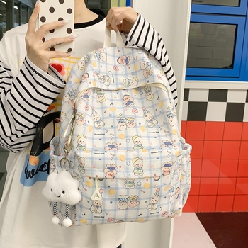 Uniszex nejlon hátizsák, lélegző kialakítás, rajzfilm-stílus, állatmintás, ívelt vállpántok