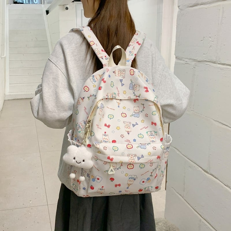 Uniszex nejlon hátizsák, lélegző kialakítás, rajzfilm-stílus, állatmintás, ívelt vállpántok