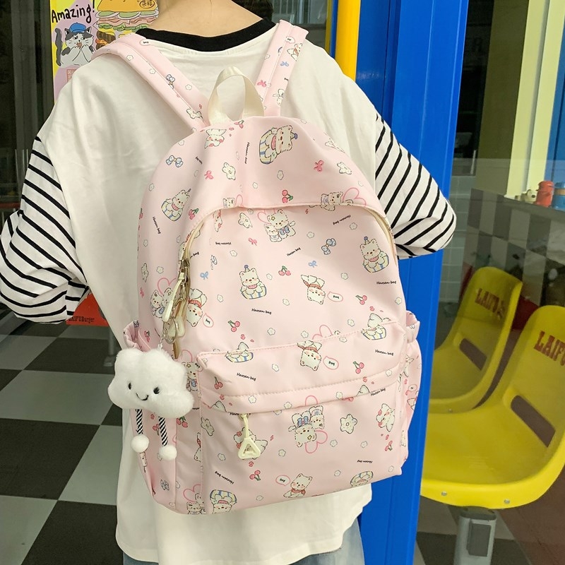 Uniszex nejlon hátizsák, lélegző kialakítás, rajzfilm-stílus, állatmintás, ívelt vállpántok