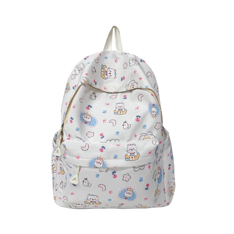 Uniszex nejlon hátizsák, lélegző kialakítás, rajzfilm-stílus, állatmintás, ívelt vállpántok