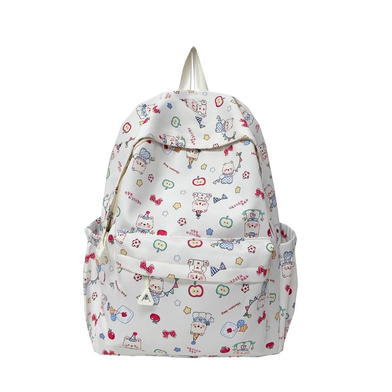 Uniszex nejlon hátizsák, lélegző kialakítás, rajzfilm-stílus, állatmintás, ívelt vállpántok