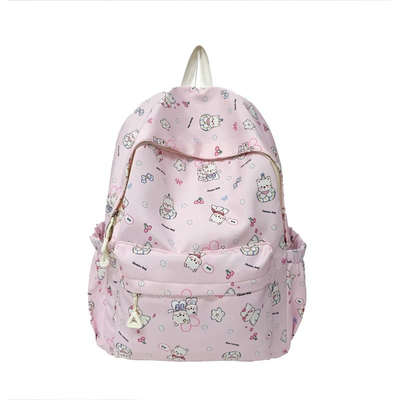 Uniszex nejlon hátizsák, lélegző kialakítás, rajzfilm-stílus, állatmintás, ívelt vállpántok