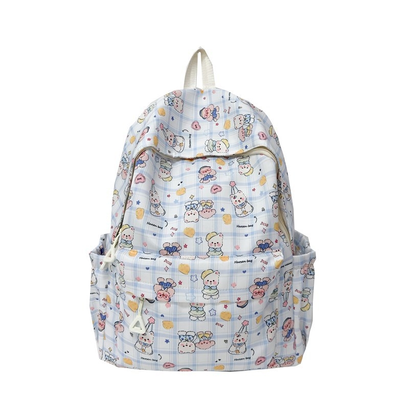 Uniszex nejlon hátizsák, lélegző kialakítás, rajzfilm-stílus, állatmintás, ívelt vállpántok