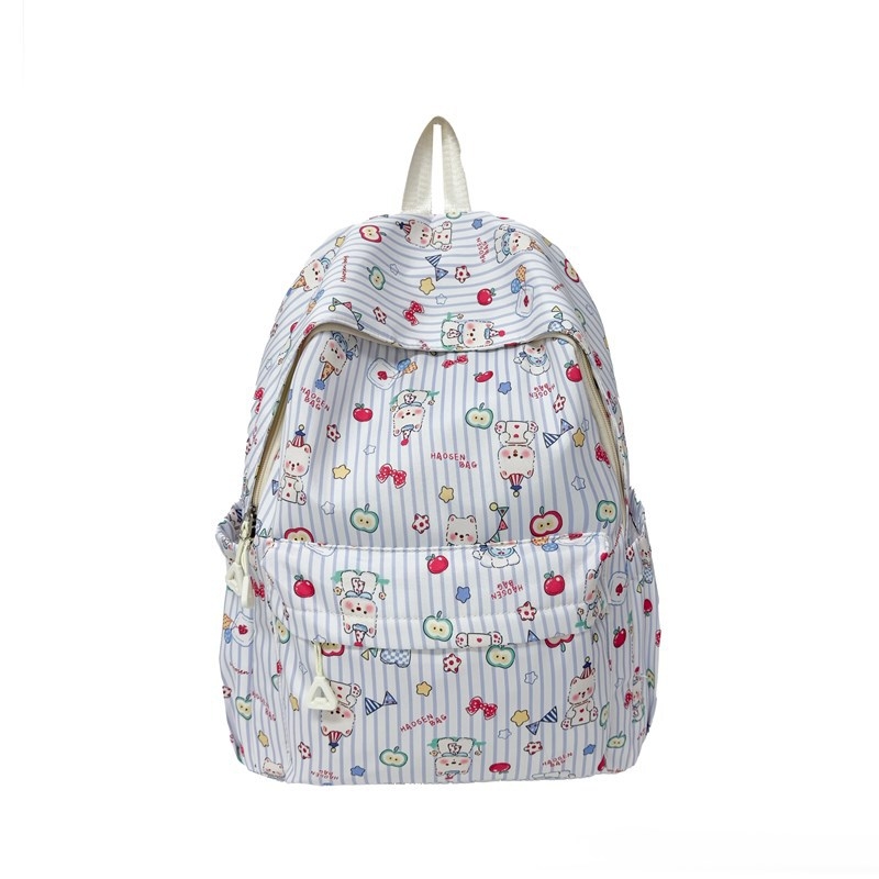 Uniszex nejlon hátizsák, lélegző kialakítás, rajzfilm-stílus, állatmintás, ívelt vállpántok