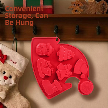 Silikona cepumu cepumu formu komplekts, 6 gab., vintage stils, Ziemassvētku eglītes un Ziemassvētku vecīša motīvi, Ainuorui