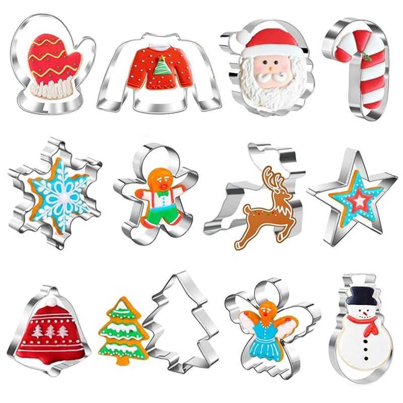 Set forme de biscuiți din oțel inoxidabil Mingsheng, forme neregulate, 12 bucăți, pentru coacere fursecuri