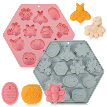 Formă de ciocolată Good time, serie 12 cavități cu motiv floare de albină și recipient de miere, silicon alimentar, cod Jsc4252