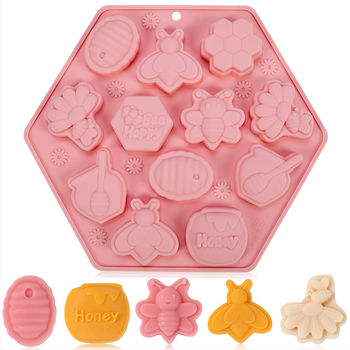 Šokolādes forma Good time, 12 kameru sērija ar bišu ziedu un medus traukas motīvu, pārtikas kvalitātes silikons, kods Jsc4252