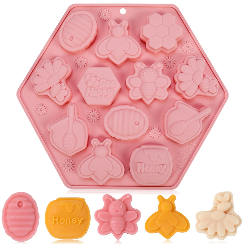 Šokolādes forma Good time, 12 kameru sērija ar bišu ziedu un medus traukas motīvu, pārtikas kvalitātes silikons, kods Jsc4252