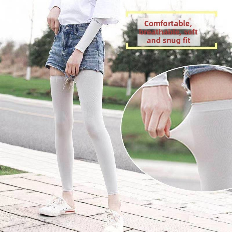 Vasaras Ice Silk UV aizsargājošās kāju aizsargs velocikliem un skriešanai, elpojošs neilona-spandex maisījums, universāls, vidējā garuma