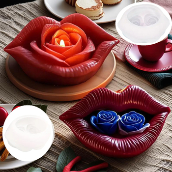 Silicone kalup s dizajnom usana i ruže, nepravilnog oblika; za torte, mousse, žele i gips ukrase