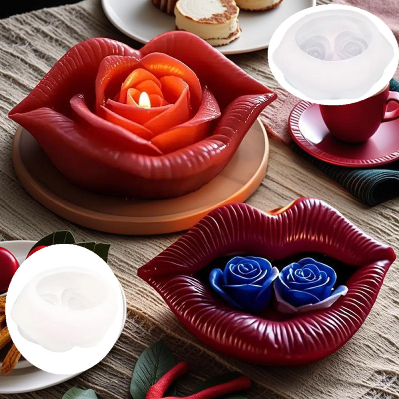 Silicone kalup s dizajnom usana i ruže, nepravilnog oblika; za torte, mousse, žele i gips ukrase