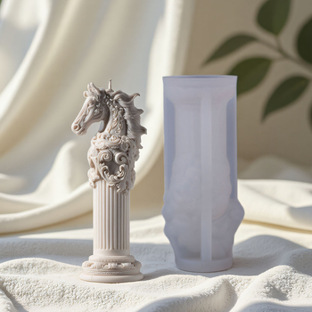 Szilikon gyertya forma – szabálytalan lófej totem-relief, klasszikus dombormű, római oszlop dísz, modern egyszerű stílus