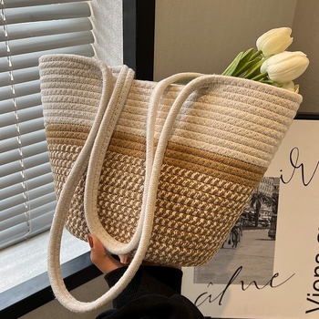 Szövött pamut tote táska, városi minimalistikus stílus, dumpling alakú, nyitott zseb, egy vállpánt