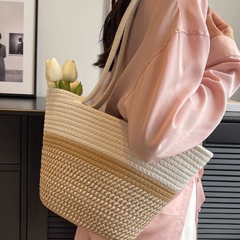 Szövött pamut tote táska, városi minimalistikus stílus, dumpling alakú, nyitott zseb, egy vállpánt