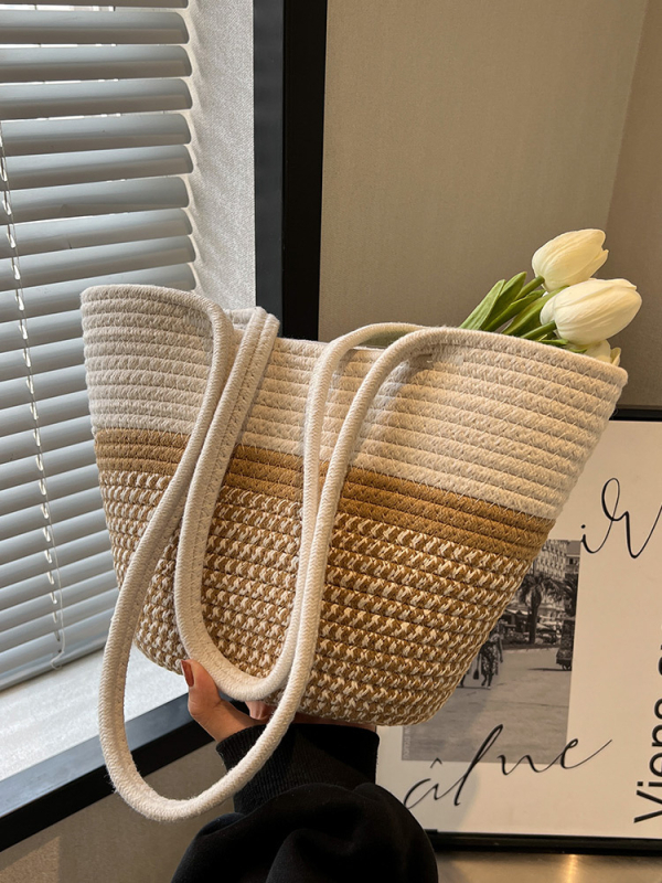 Szövött pamut tote táska, városi minimalistikus stílus, dumpling alakú, nyitott zseb, egy vállpánt