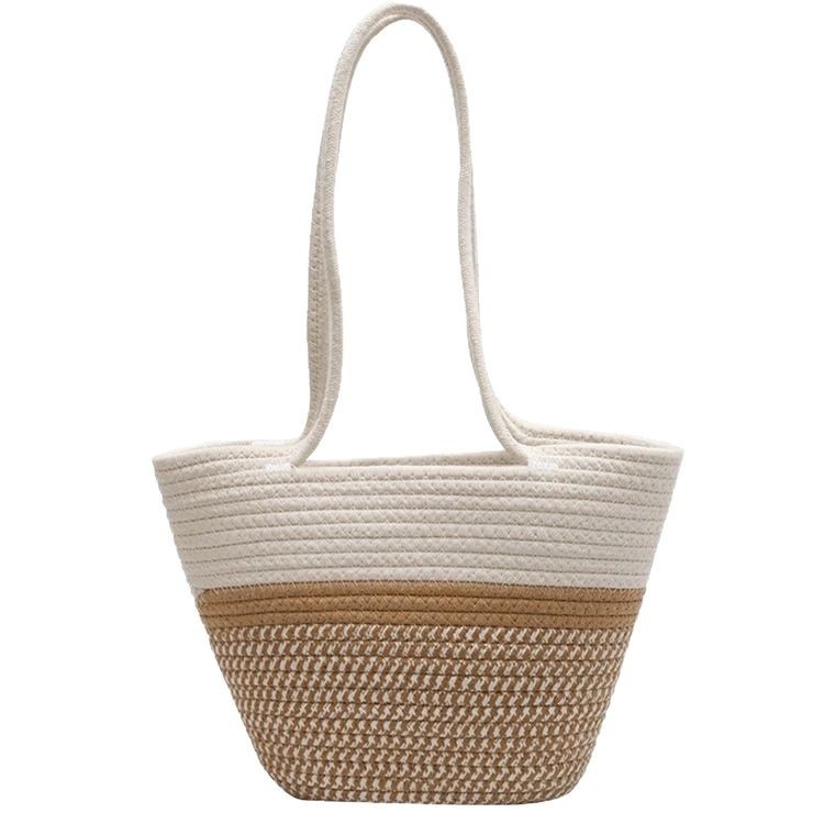 Szövött pamut tote táska, városi minimalistikus stílus, dumpling alakú, nyitott zseb, egy vállpánt