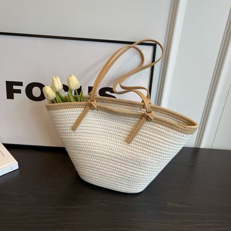 Szövött pamut tote táska, városi minimalistikus stílus, dumpling alakú, nyitott zseb, egy vállpánt