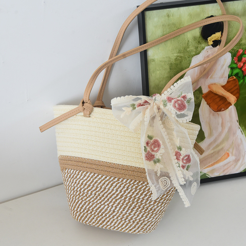 Szövött pamut tote táska, városi minimalistikus stílus, dumpling alakú, nyitott zseb, egy vállpánt