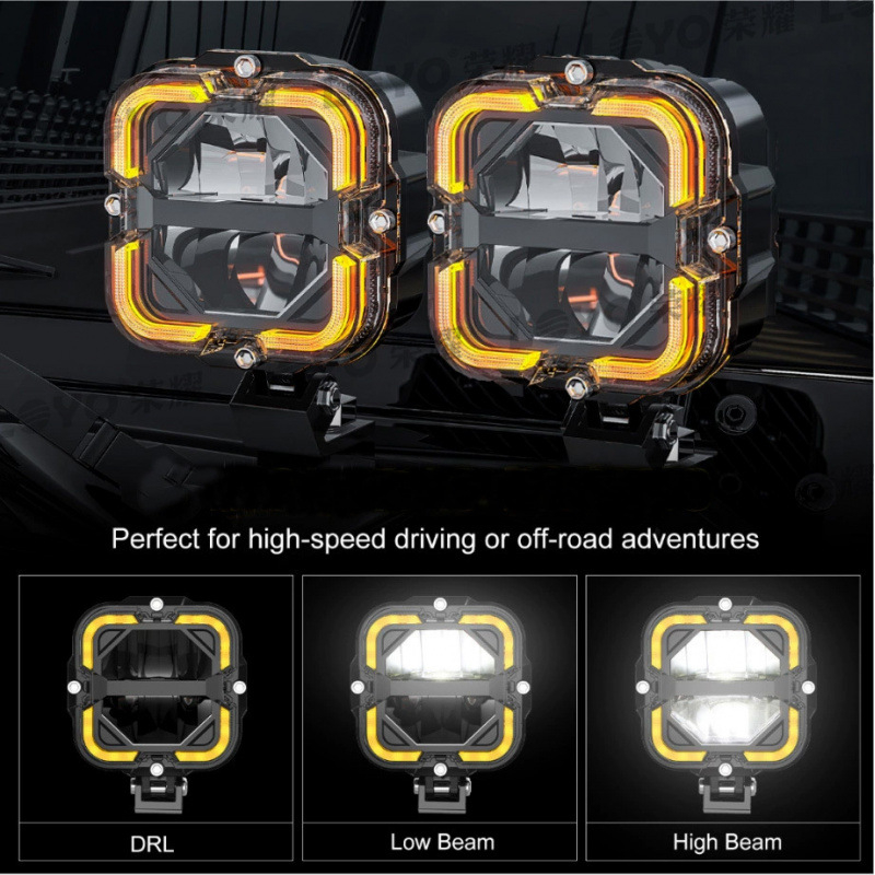 LED automobilio darbo šviesa, off-road kvadratinis prožektorius, 65W, 9-36V, 6000 lm, 5700K, liejimo aliuminio korpusas