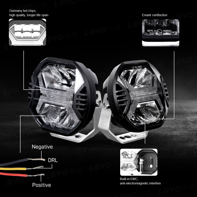 LED darbo šviesos lemputė visureigiams LY-OL-2301, 48W, 32V, 4000LM, 5700K, PMMA+PC+AL